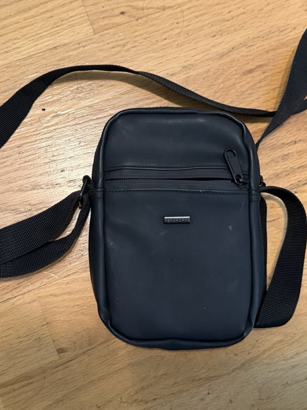 Penshoppe Black Men's Crossbody Bag, Zip Closure, Adjustable Strap